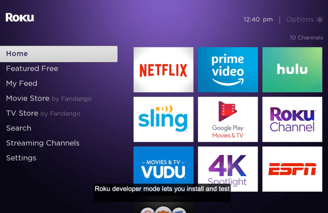 Roku developer mode interface